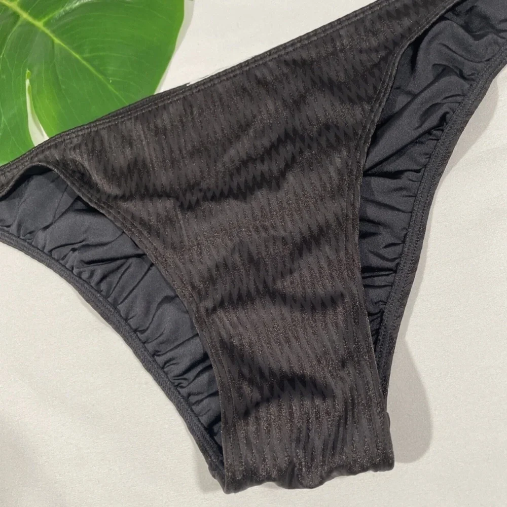 NEW Onia‎ [ Large ] Ashley Metallic Zigzag Bikini Bottom in Black
